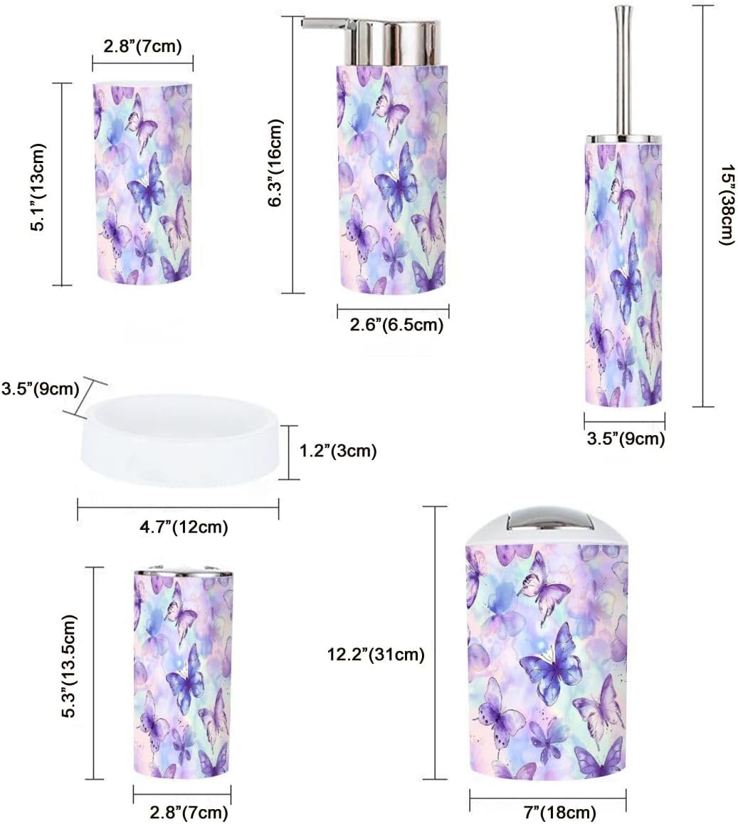 6 Piece Bathroom Accessory Set Colorful Butterflies