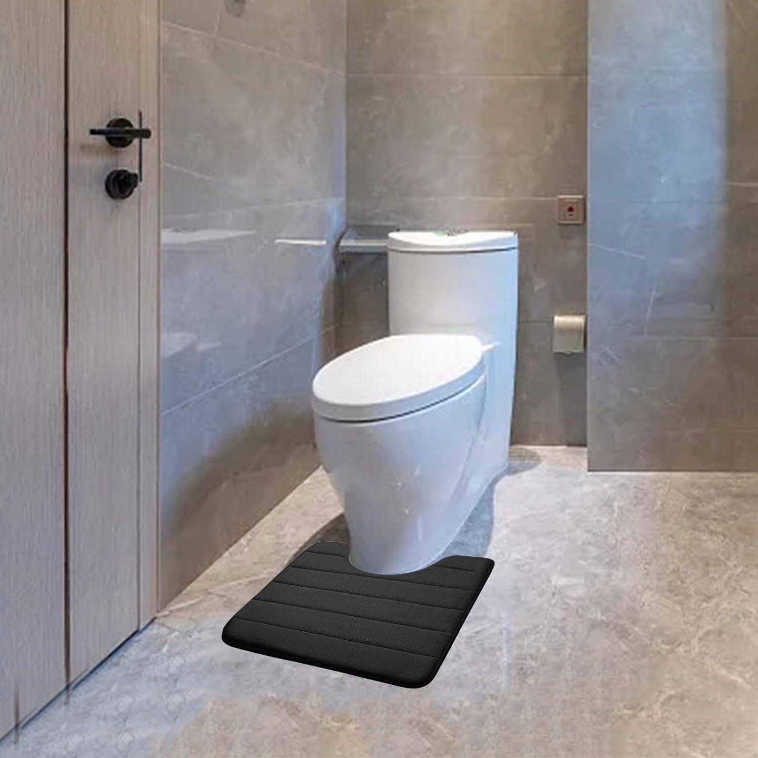 U-Shaped Memory Foam Toilet Bath Mat 24 X 20 Inches Black