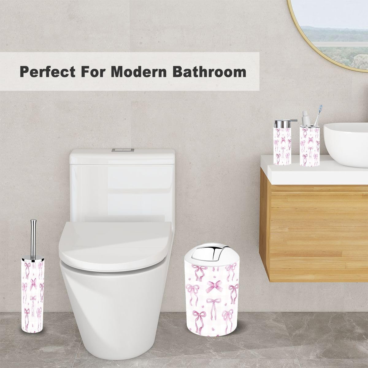 6 Piece Pink Coquette Bathroom Accessory Set