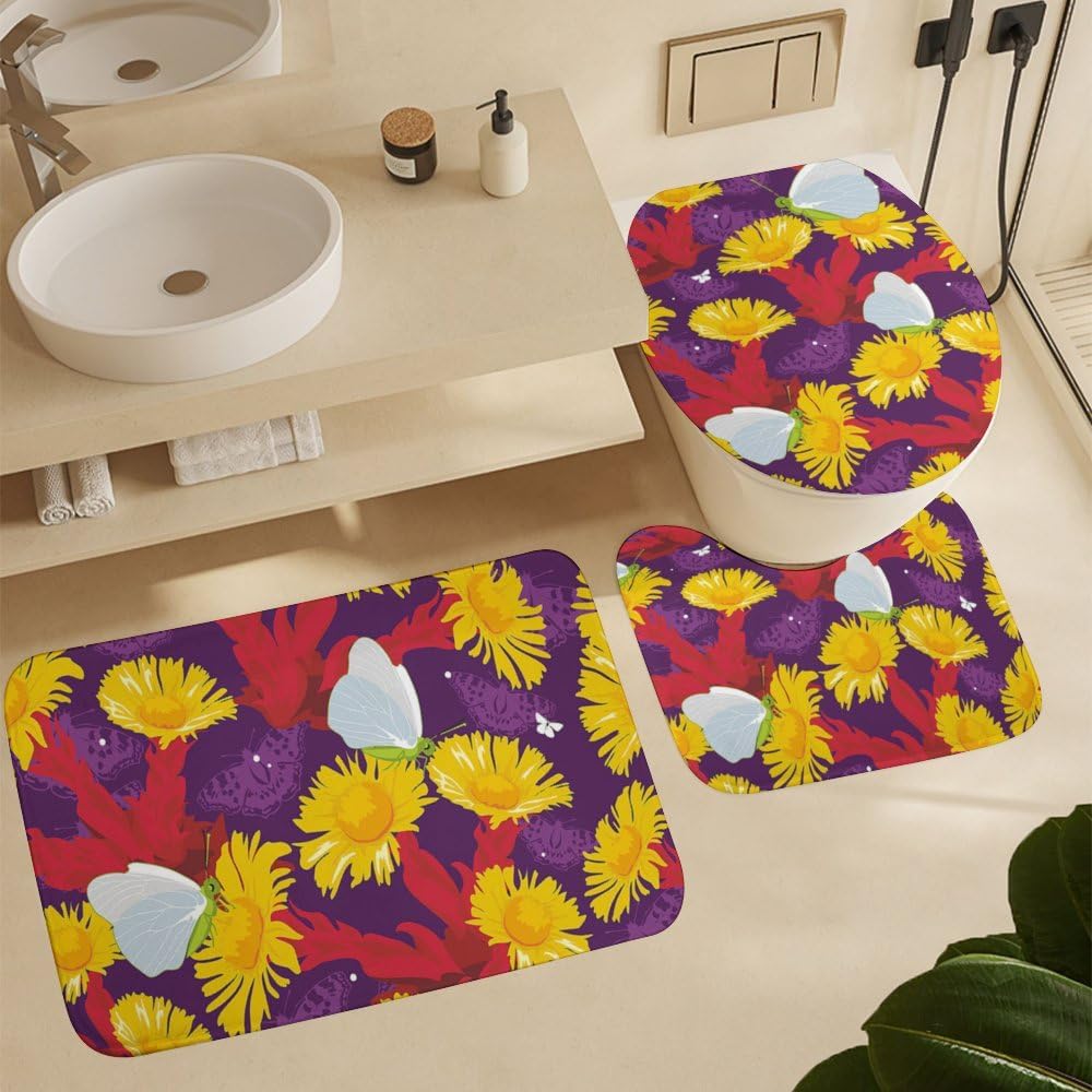 Kuizee 4-Piece Shower Curtain Set with Non-Slip Rugs