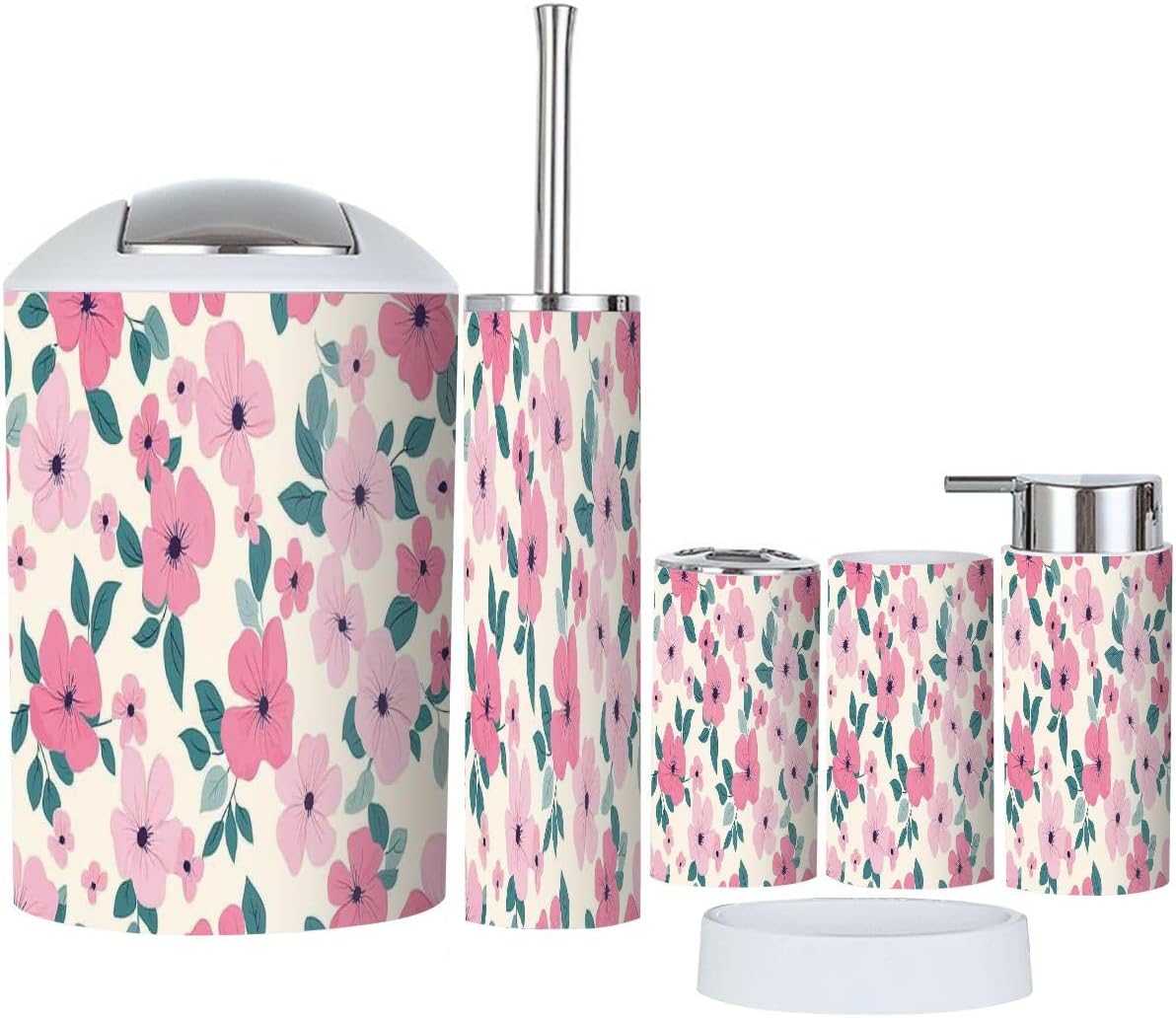 Boho Floral Bathroom Accessory Set 6 Piece