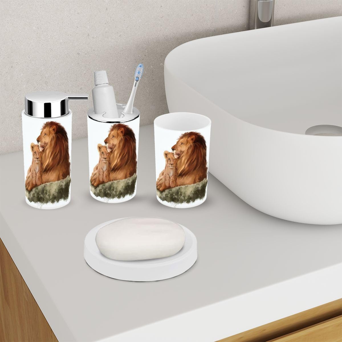 6 Piece Bathroom Accessory Set with Lion Design 1