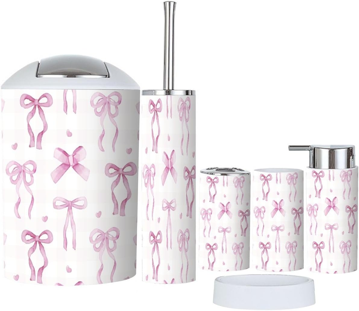 6 Piece Pink Coquette Bathroom Accessory Set