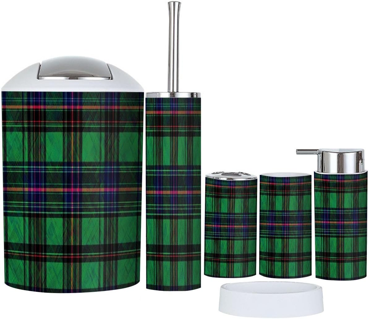 Boho Scottish Tartan Bathroom 6-Piece Accessory Set