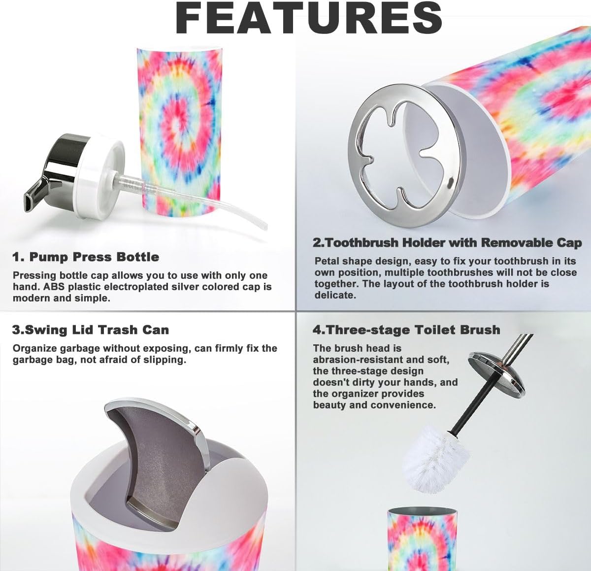 6 Piece Bathroom Accessory Set with Bright Striped Design