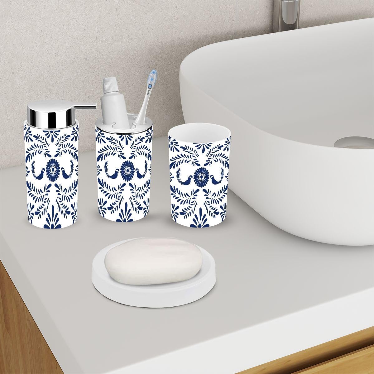 6 Piece Mexican Talavera Mosaic Bathroom Accessories Set