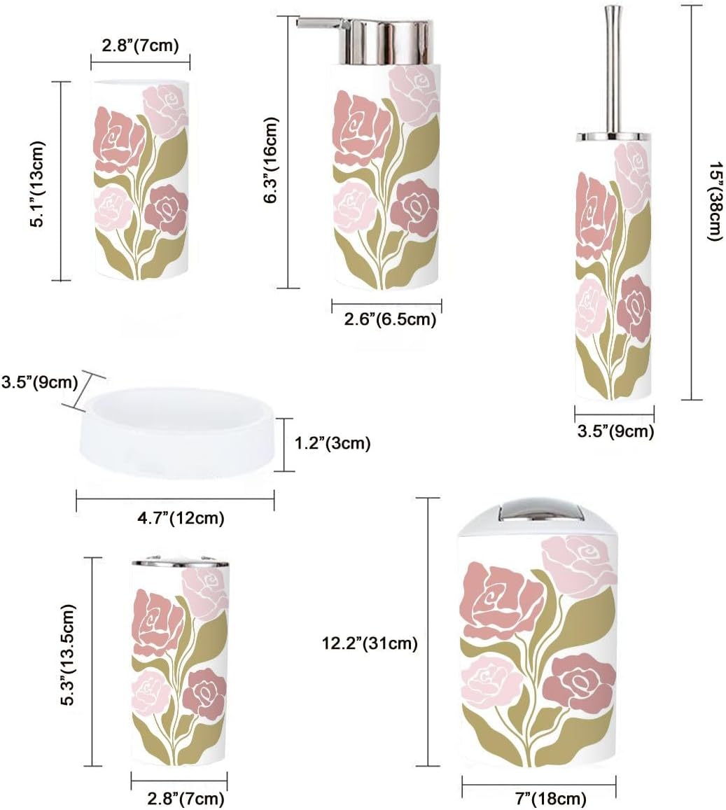 Retro 70s Flower Design 6-Piece Bathroom Accessory Set