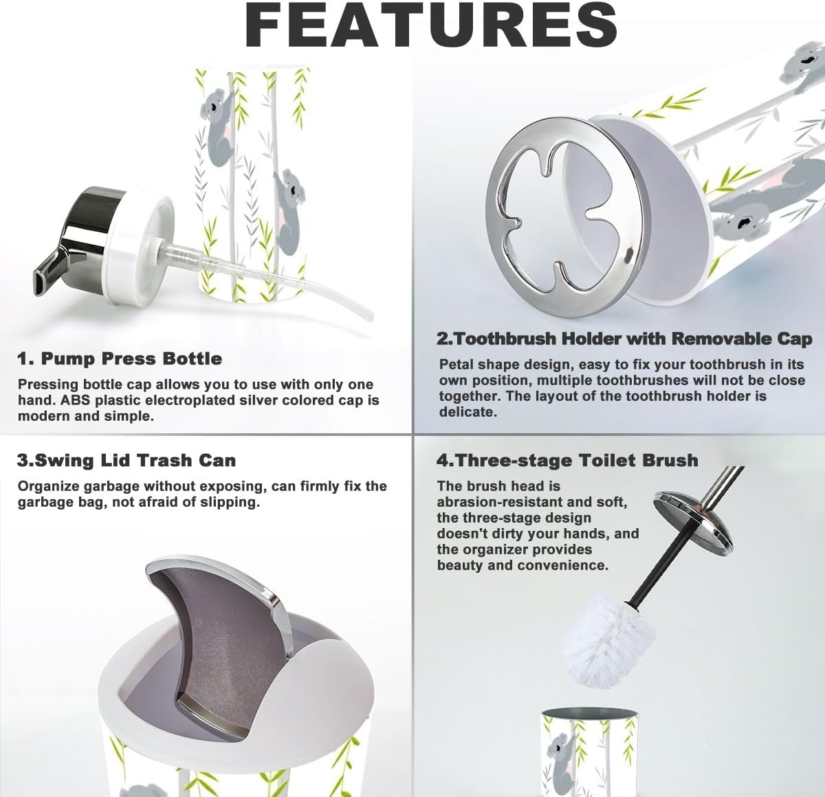 Bathroom Accessory Set with Koala Cartoon Design