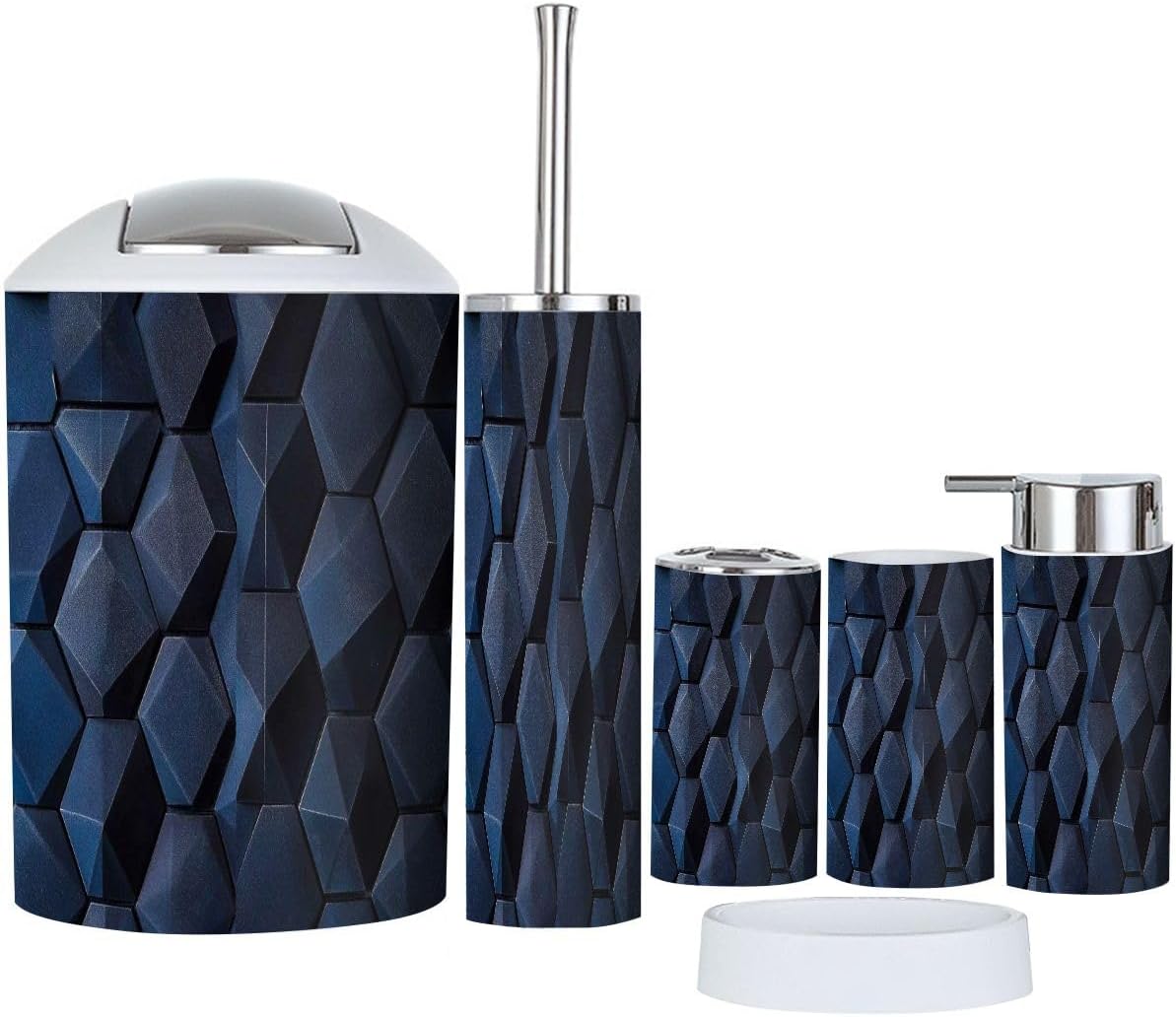 Boho 3D Wall Dark Blue Bathroom Accessory Set 6 Piece