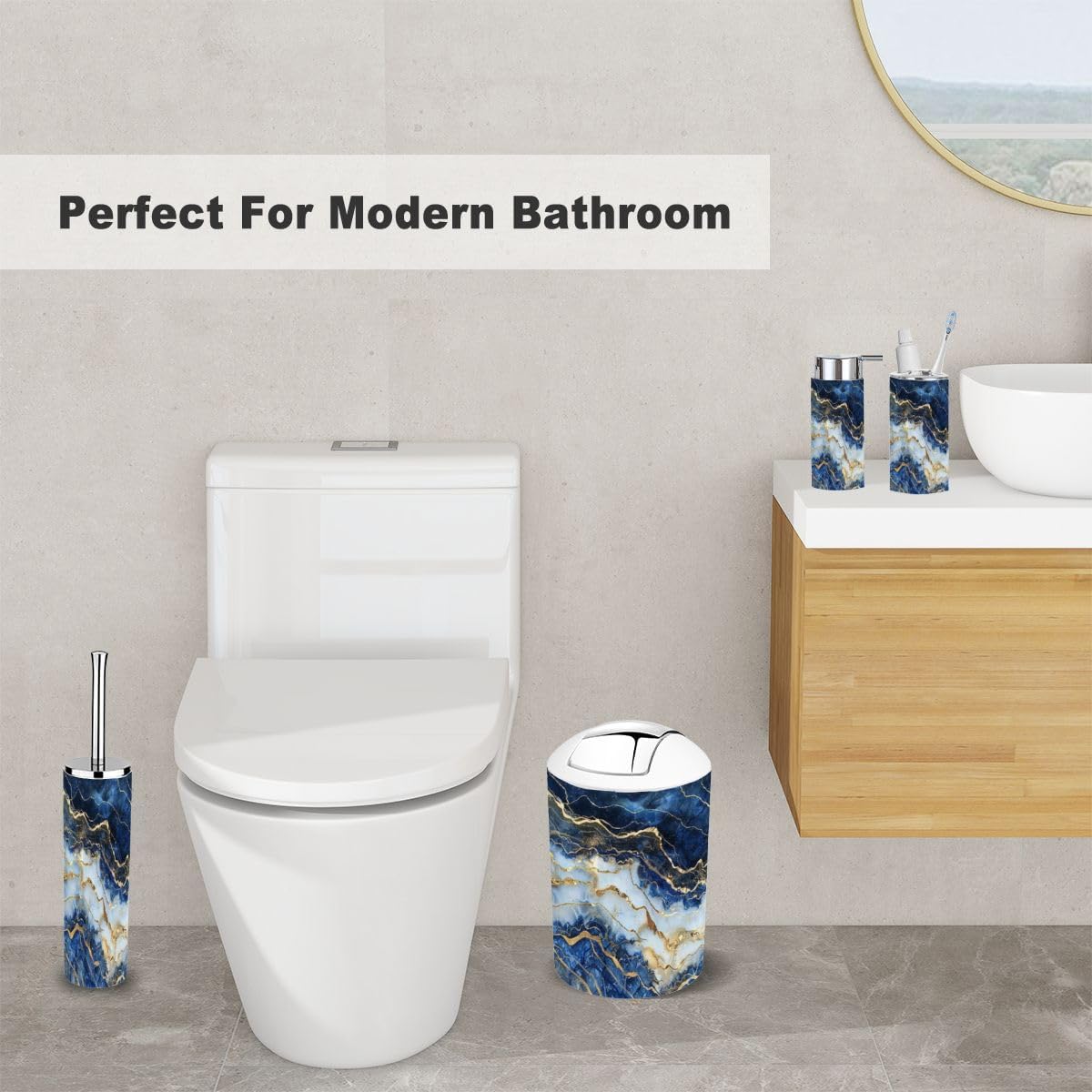 Modern 6-Piece Bathroom Accessory Set with Abstract Marble Design