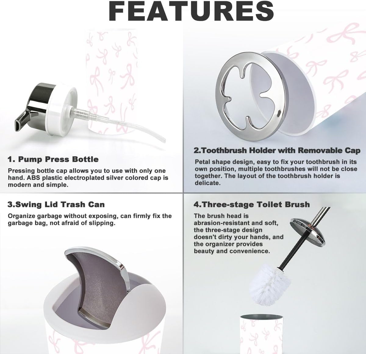 6 Piece Pink Bathroom Accessory Set