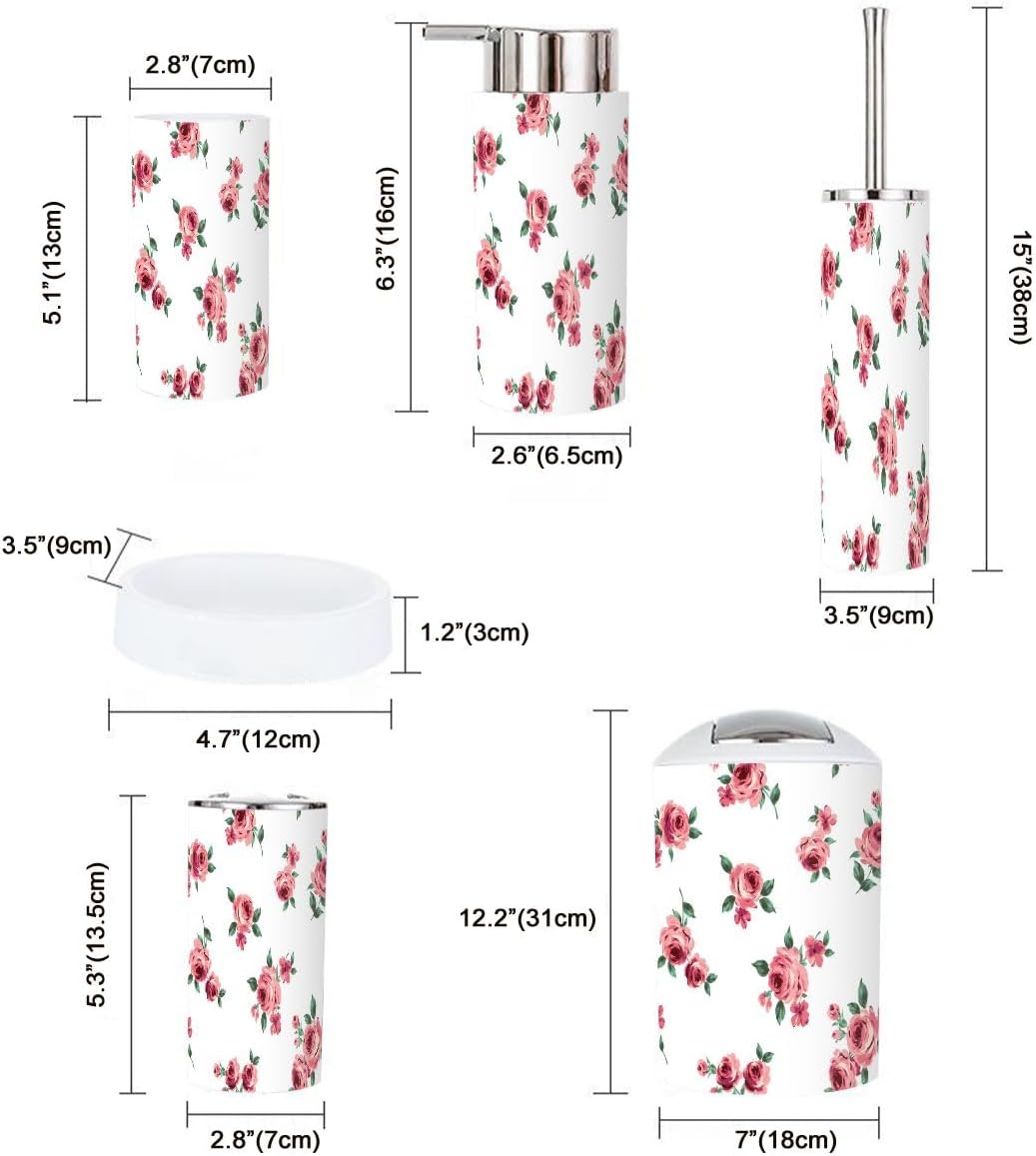 6 Piece Bathroom Accessory Set with Rose Design