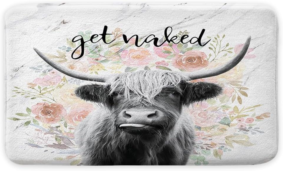 JAWO Get Naked Bull Rug 16x24 Non-Slip Farmhouse Bath Mat