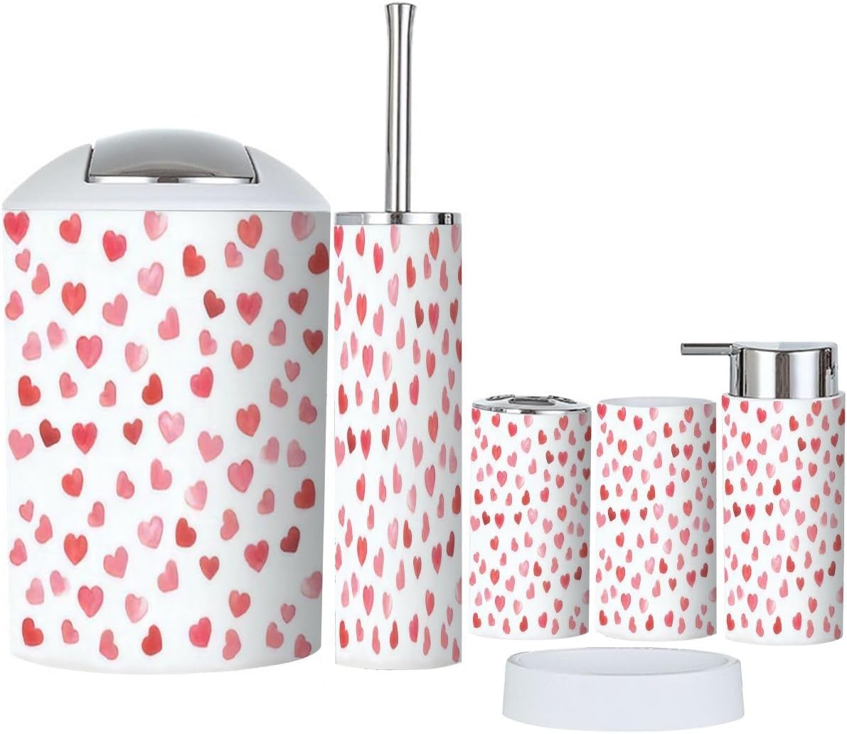 6 Piece Bathroom Accessory Set with Hearts Design