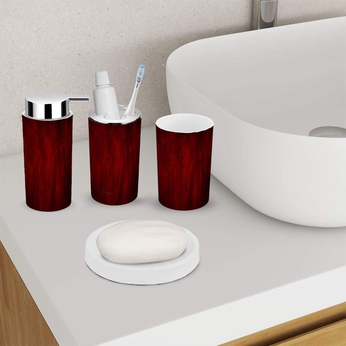 6 Piece Bathroom Accessory Set Marbled Red Black Lava Fire