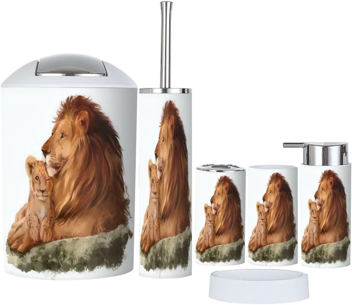 6 Piece Bathroom Accessory Set with Lion Design 1