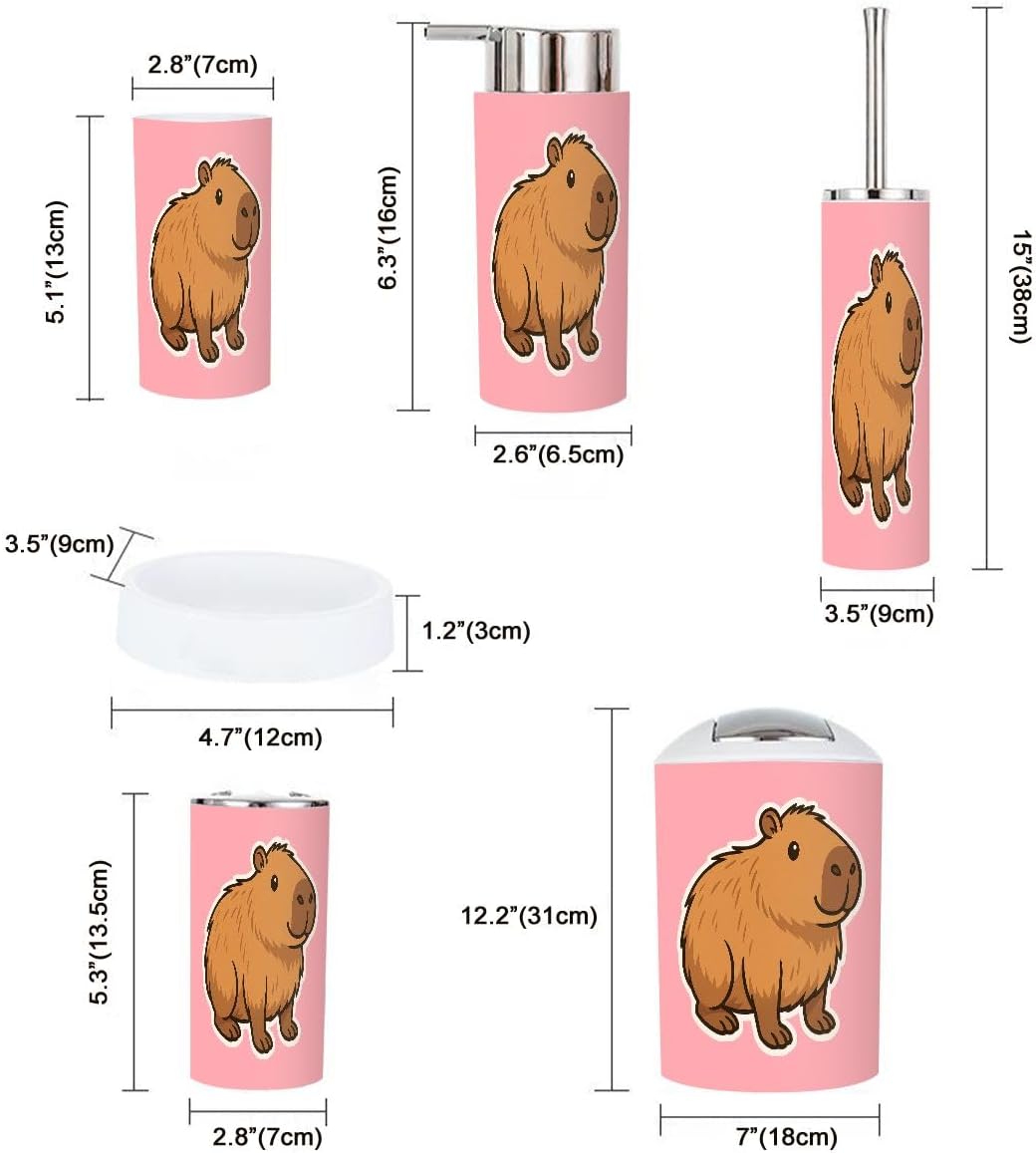 Boho Cartoon Capybara Bathroom Accessories Set 6 Piece