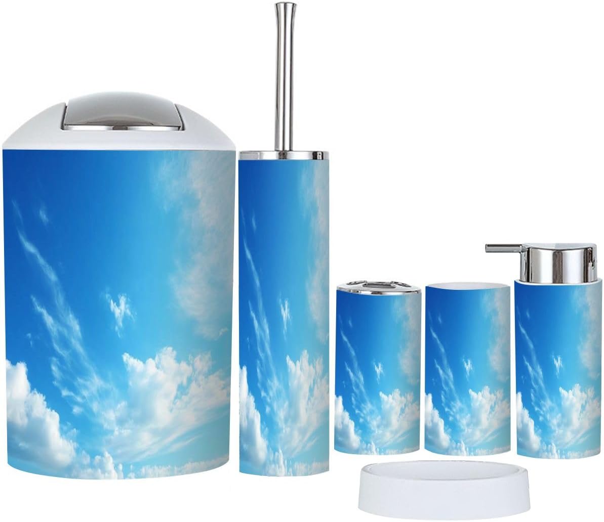 Boho Blue Sky Bathroom Accessory Set 6 Piece 1