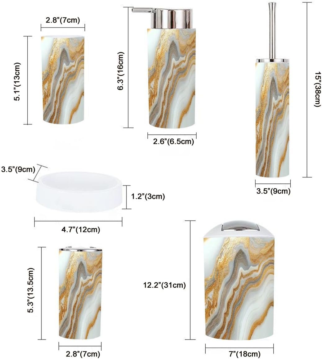 Boho 6-Piece Bathroom Accessory Set with Marble Texture