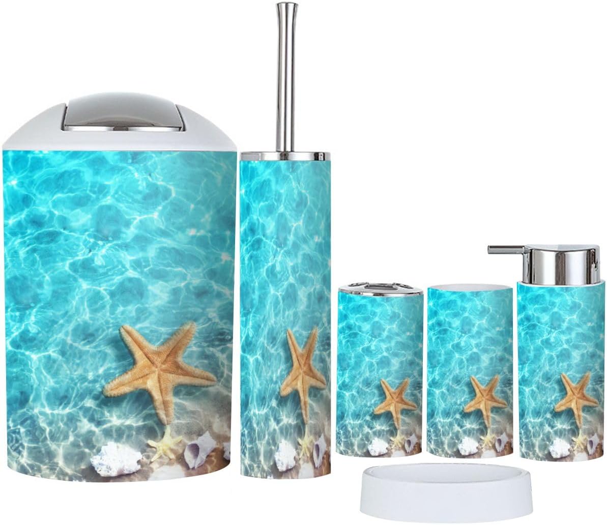 6 Piece Bathroom Accessory Set with Starfish Design 1