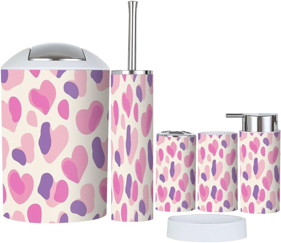 Boho Leopard Print 6 Piece Bathroom Accessory Set