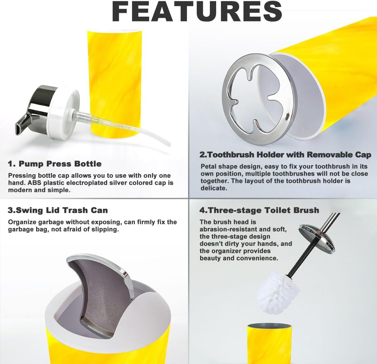 6 Piece Watercolor Yellow Bathroom Accessory Set