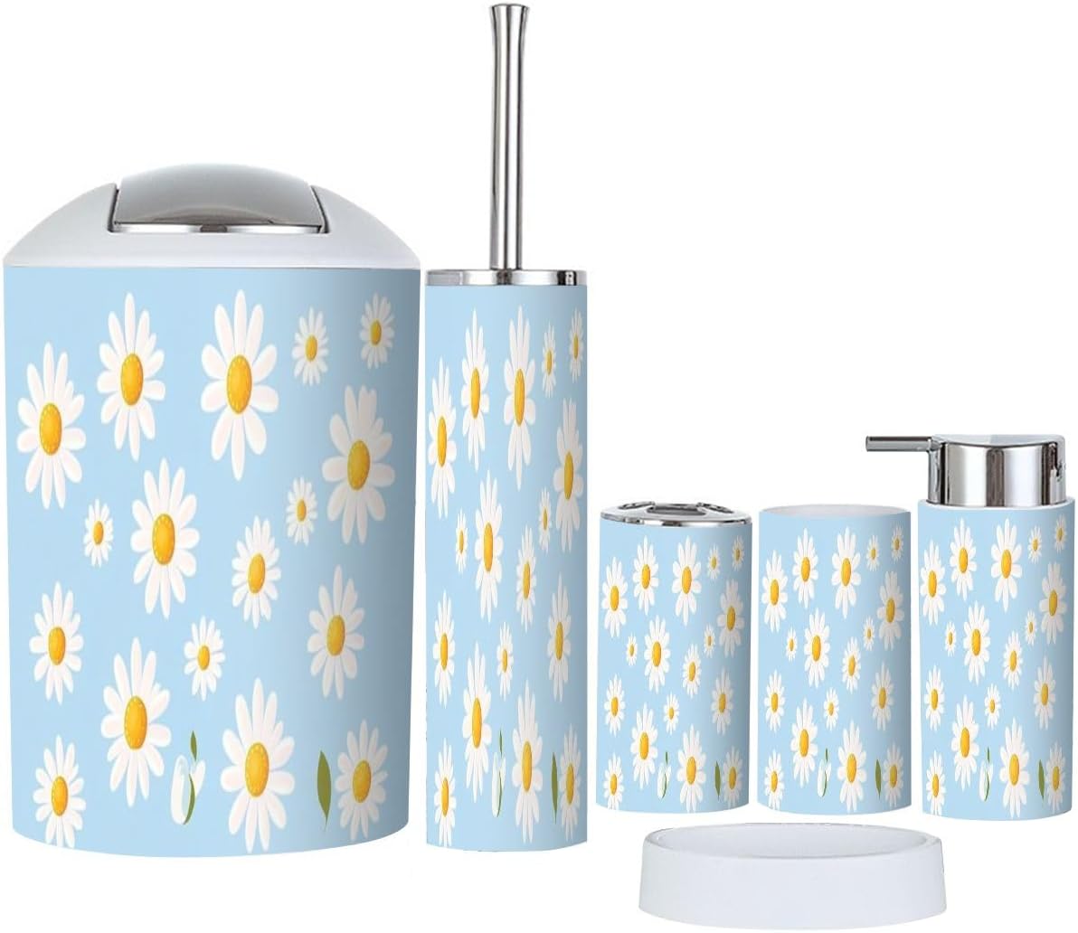 Boho Daisy Flower Bathroom Accessory Set 6 Piece 1