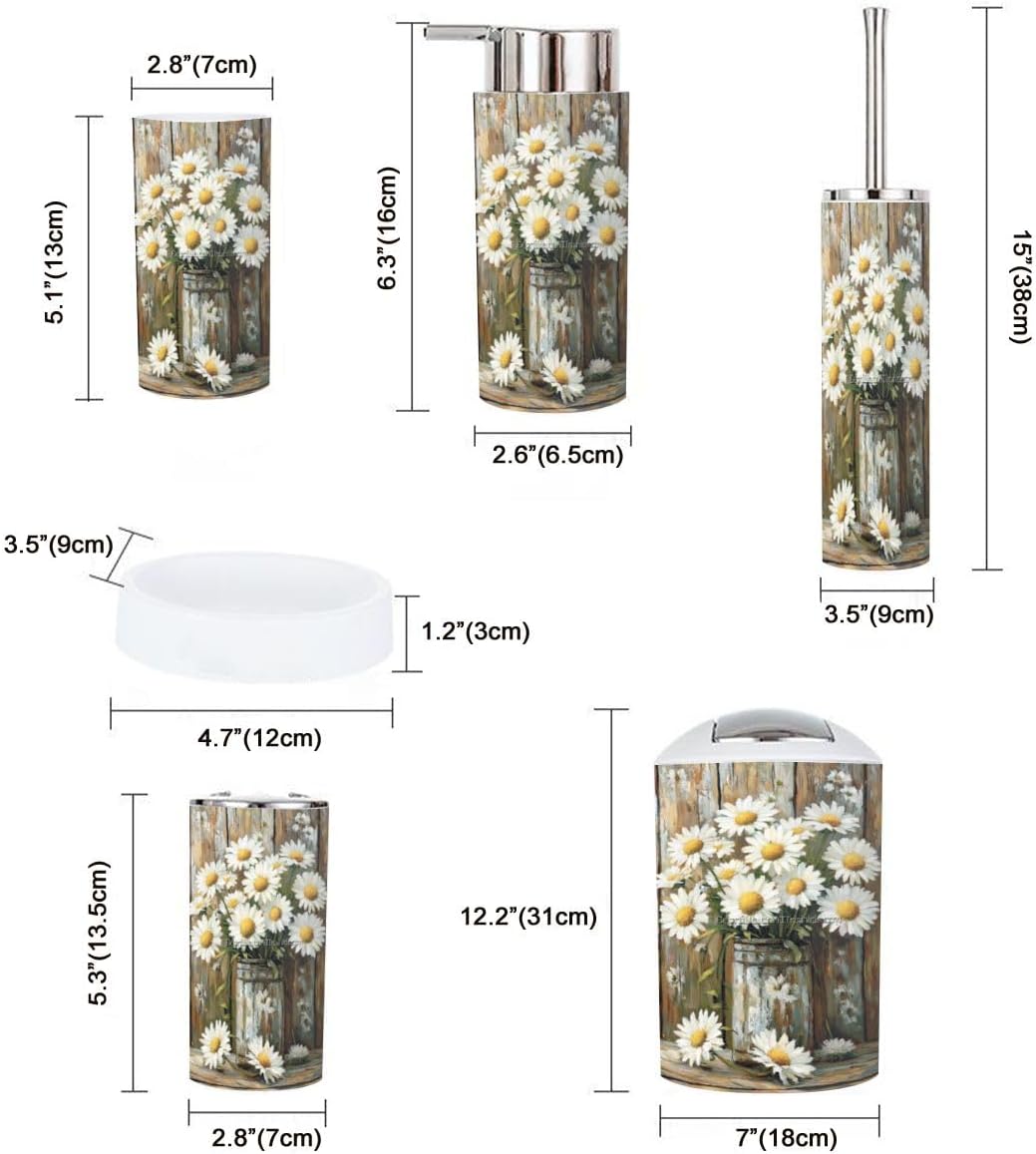 Yellow and White Daisies Bathroom Accessory Set 6 Piece