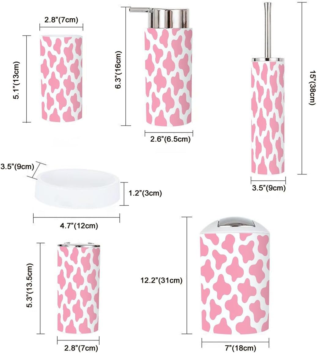 TRANQDEHOM 6-Piece Boho Bathroom Accessory Set with Pink Cow Texture