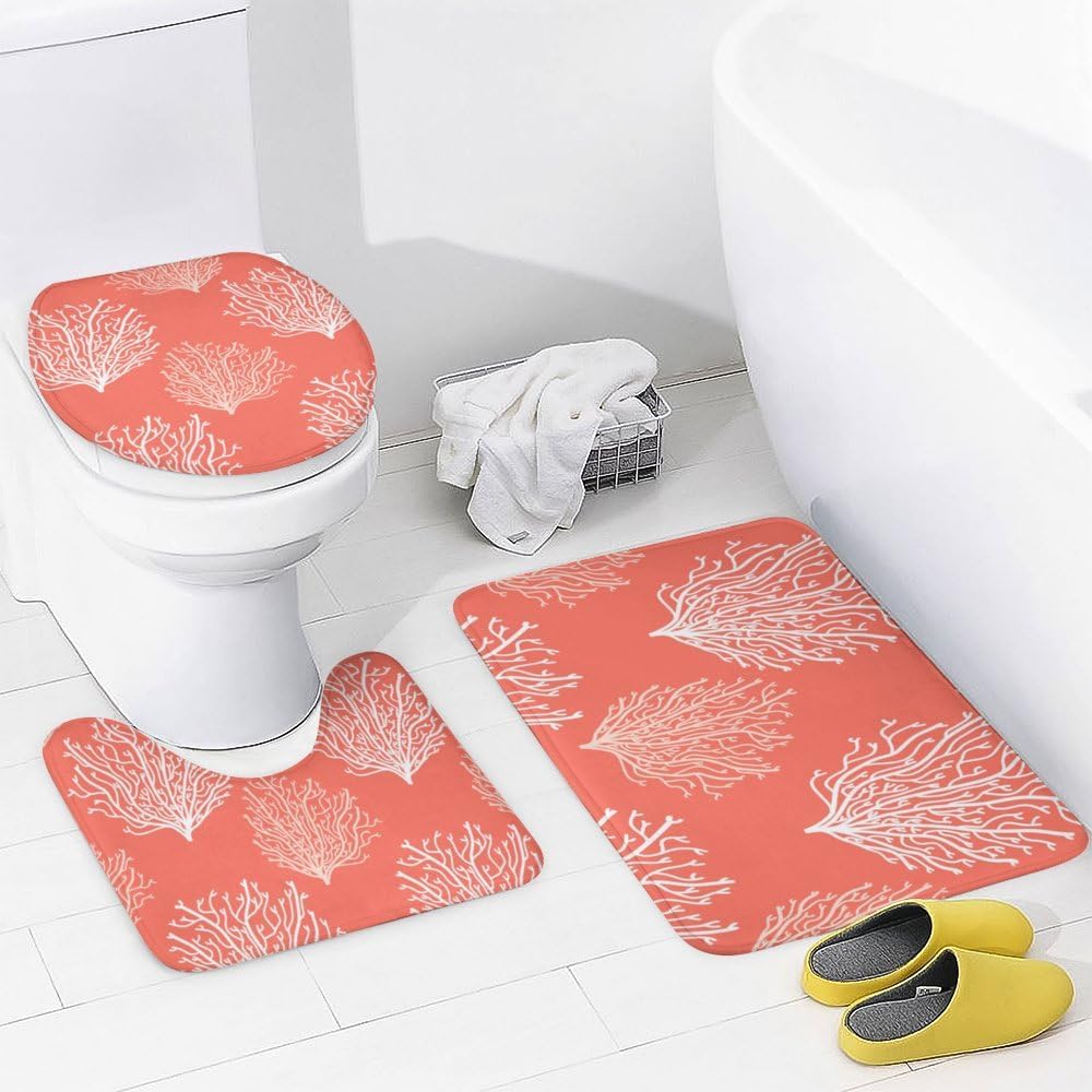 Kuizee 4 Piece Shower Curtain Set with Non-Slip Rugs and 12 Hooks