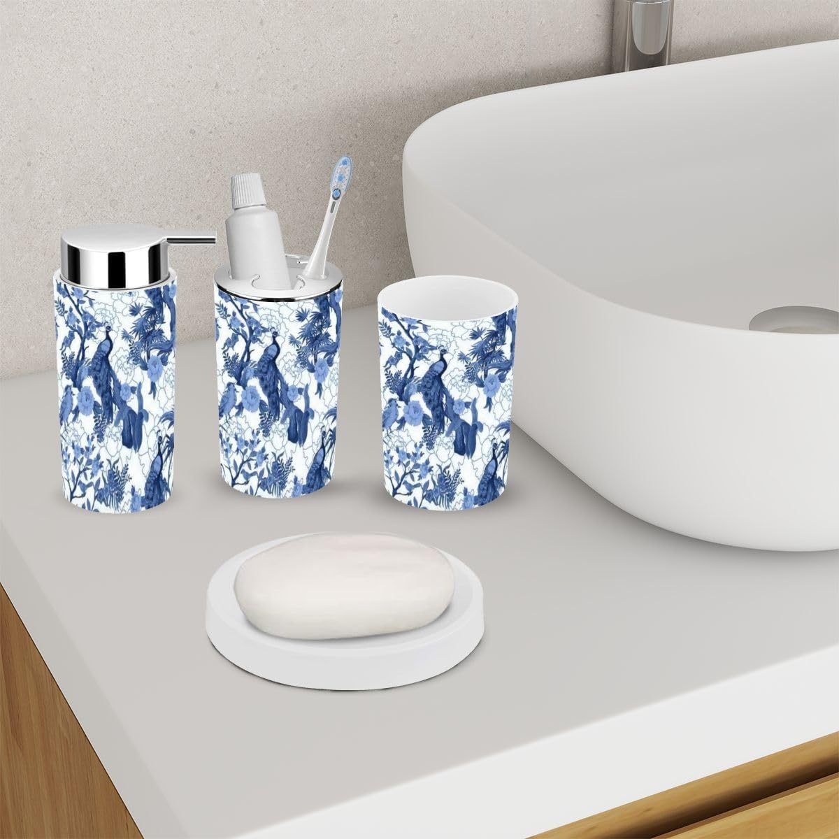 6 Piece Chinoiserie Style Bathroom Accessories Set 1