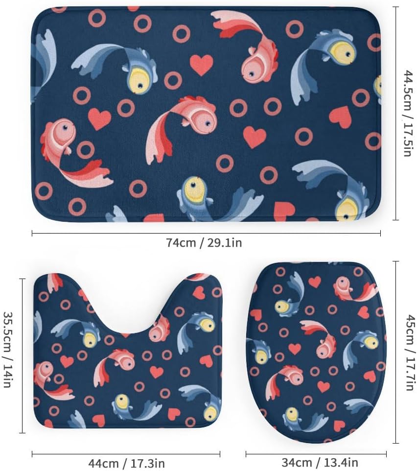 Kuizee 4 Piece Valentines Day Shower Curtain Set with Non-Slip Rugs