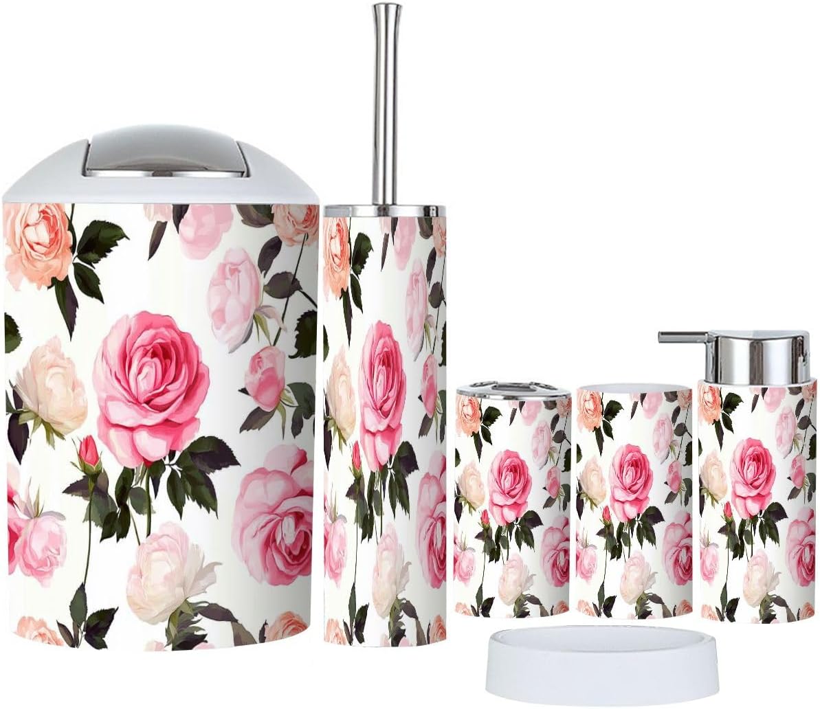 Boho Peony Roses Bathroom Accessory Set 6 Piece