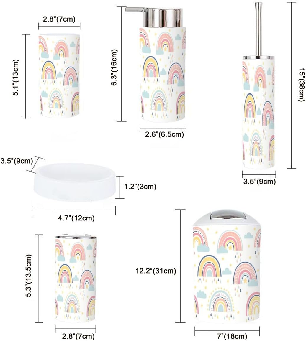 Bathroom Accessory Set 6 Piece Boho Rainbows Decor