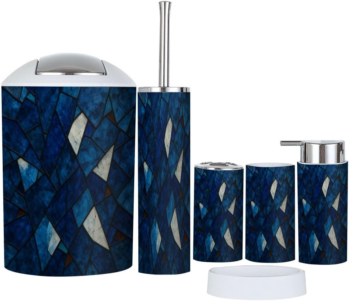Boho Blue Gray Marble Bathroom Accessory Set 6 Piece