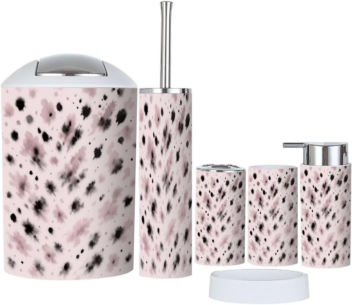 Boho Bathroom Accessory Set 6 Piece Natural Print