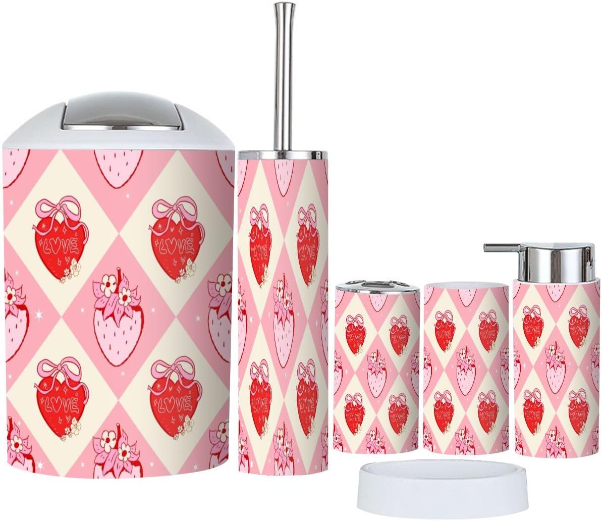 Strawberry Bow Bathroom Accessory Set 6 Piece