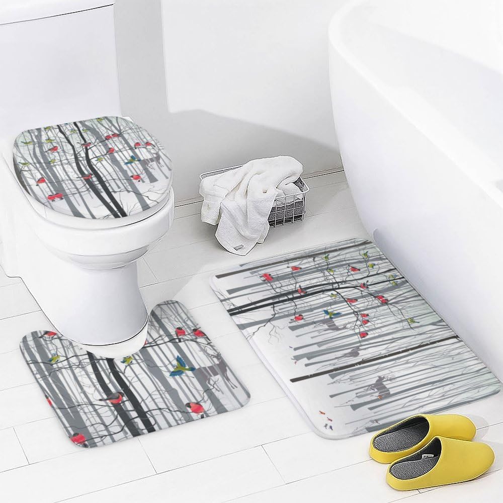 Kuizee 4-Piece Christmas Tree Shower Curtain Set with Non-Slip Bath Rugs