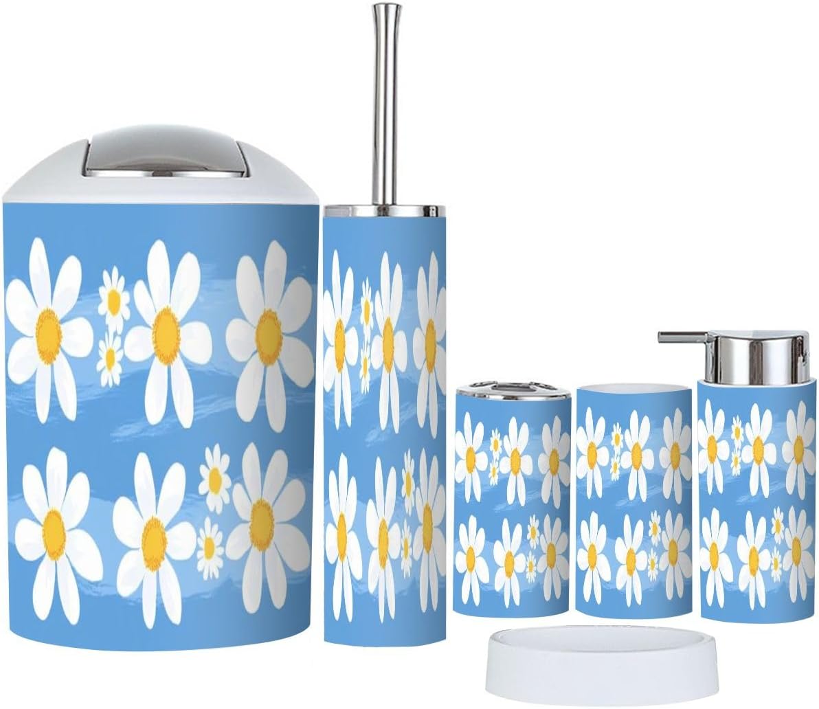 Boho Bathroom Accessory Set 6 Piece White Daisy Design