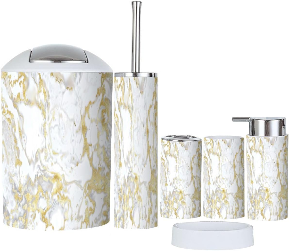 Boho Marble Gold Texture Bathroom Accessory Set of 6 1