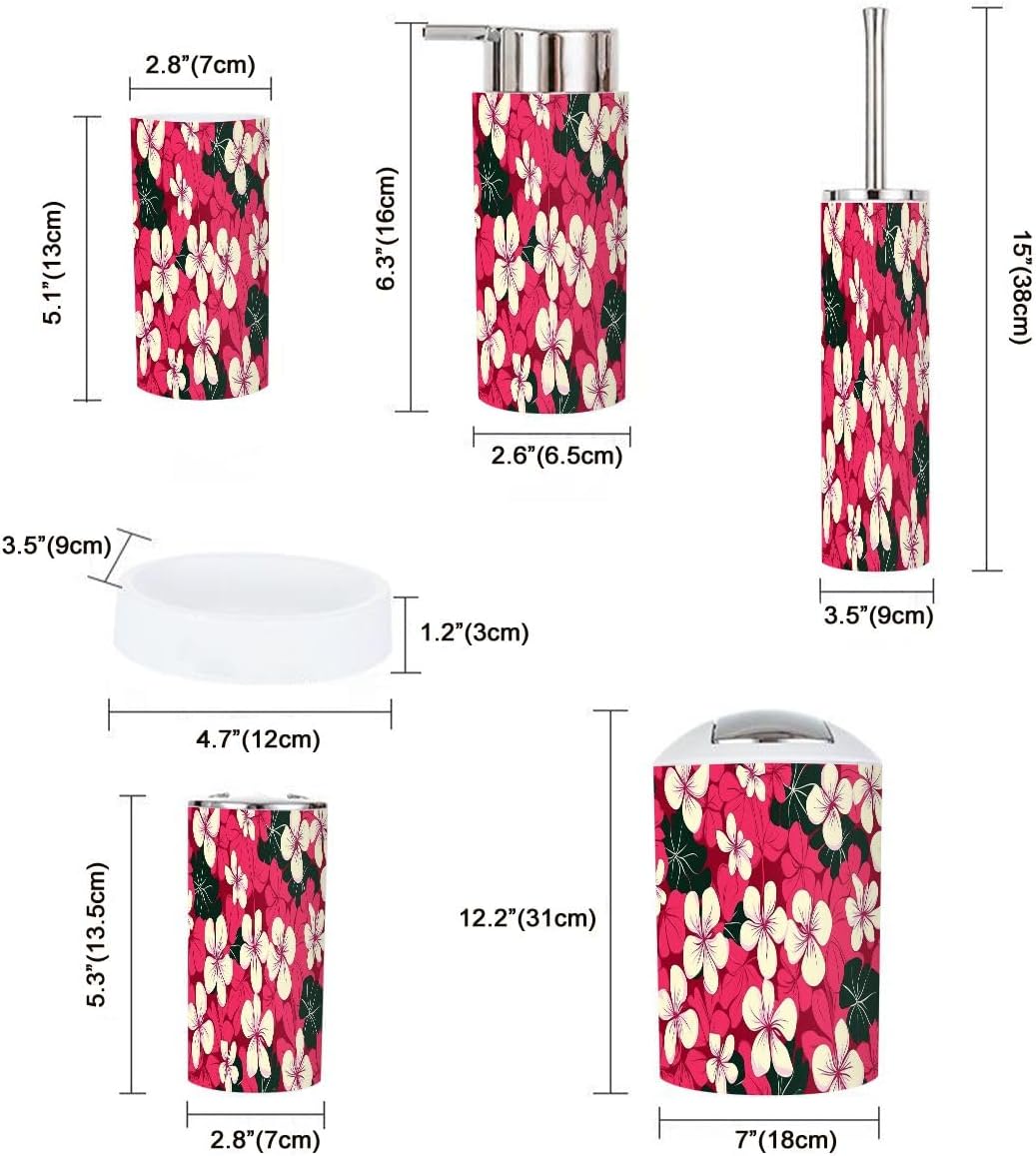 Boho Hibiscus Flowers Bathroom Accessory Set 6 Piece