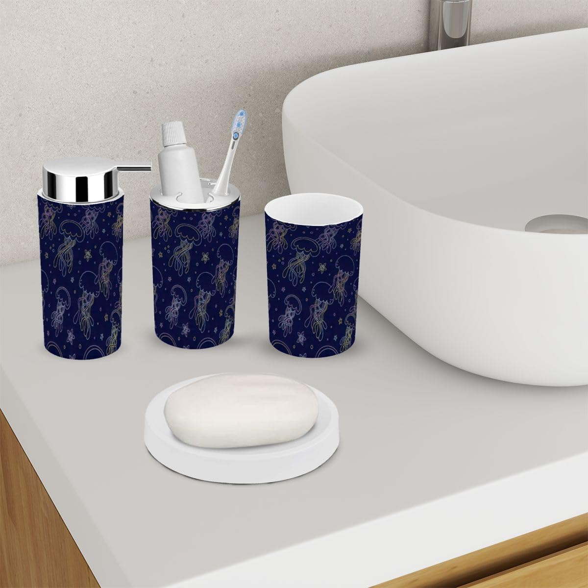 6-Piece Abstract Jellyfish Bathroom Accessory Set