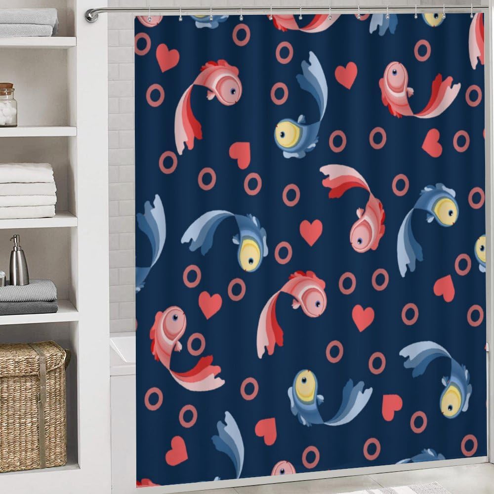 Kuizee 4 Piece Valentines Day Shower Curtain Set with Non-Slip Rugs