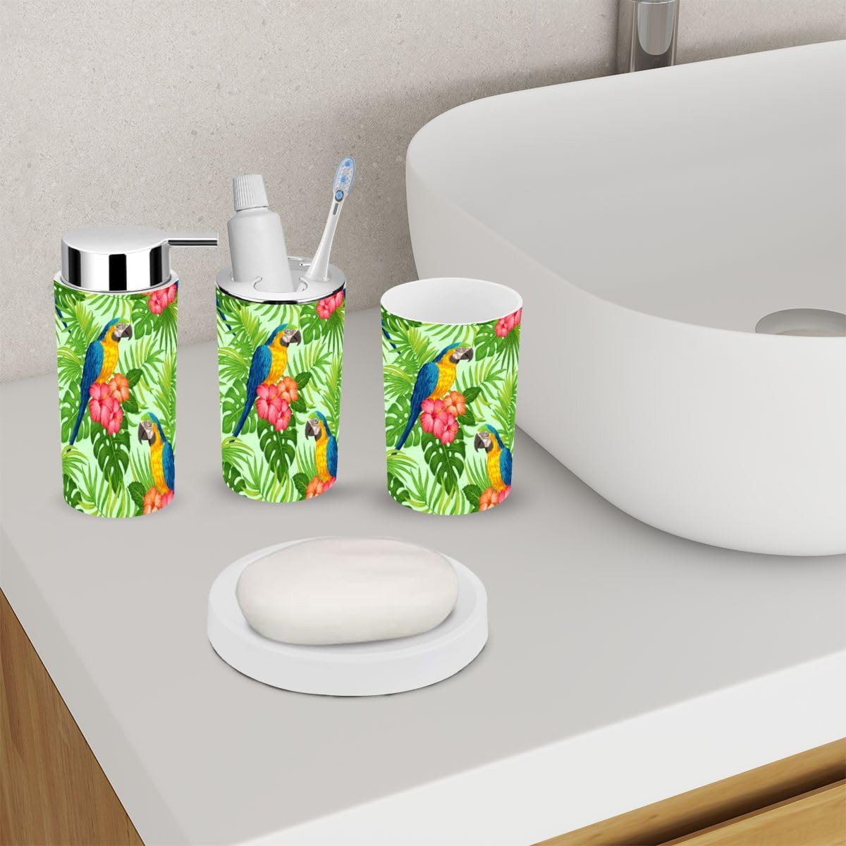 Tropical Floral Pattern Bathroom Accessories Set of 6