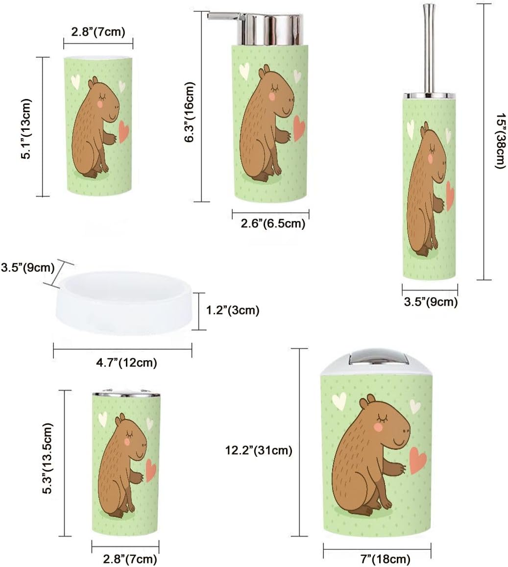 Boho Cartoon Capybara Bathroom Accessory Set 6 Piece