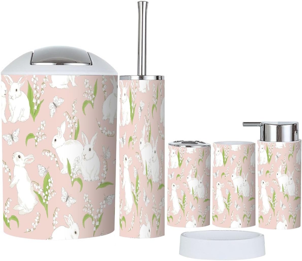 6 Piece Cute Bunny Bathroom Accessory Set