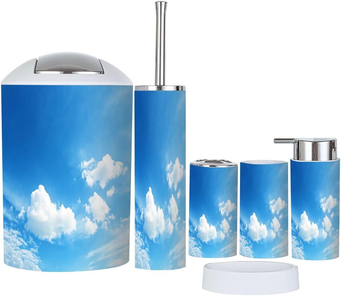 Boho Blue Sky Trash Can and Bathroom Accessories Set
