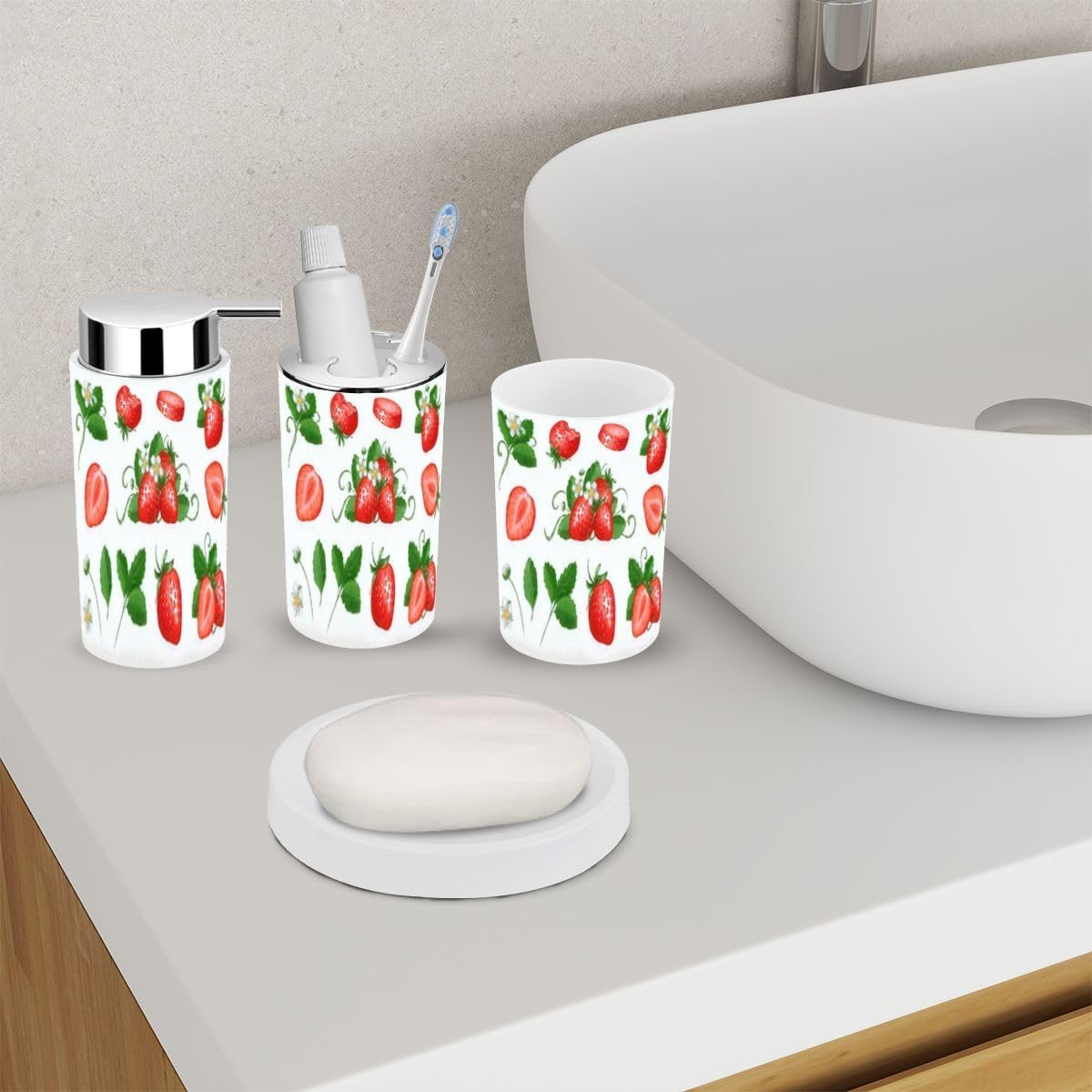 Cute Summer Strawberry Bathroom Accessory Set 6 Piece