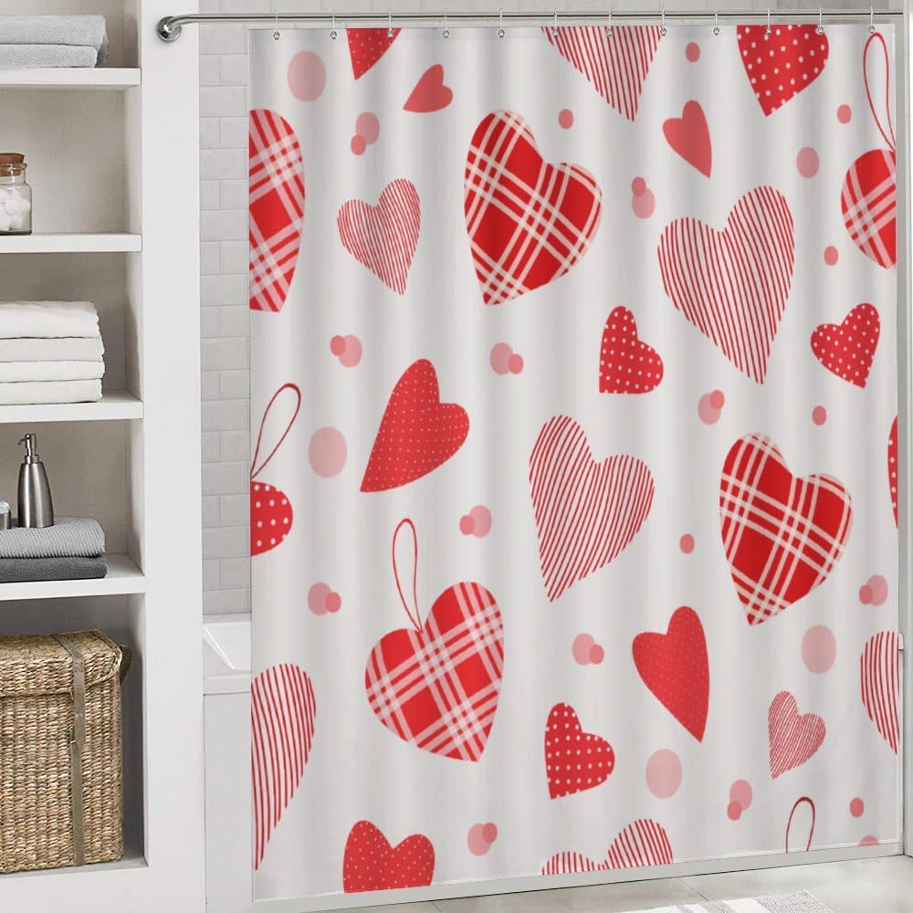 Kuizee Valentines Day Shower Curtain Set with 4 Rugs