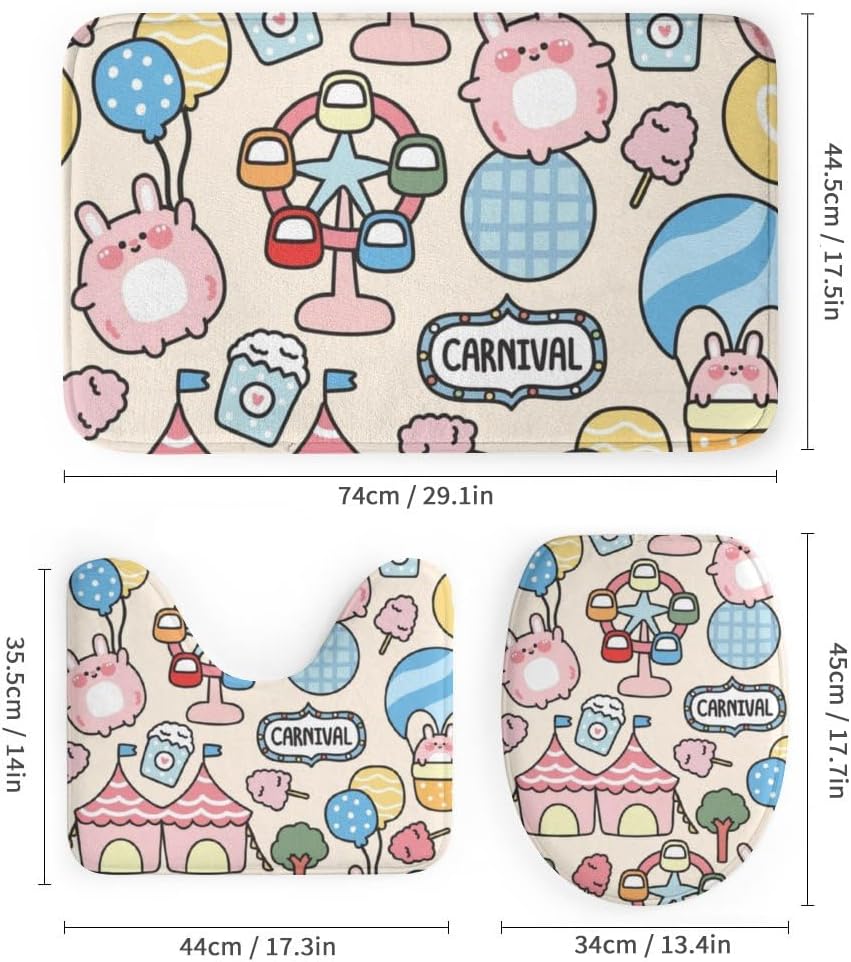 Kuizee Cute Fat Rabbit Shower Curtain Set with 4 Rugs